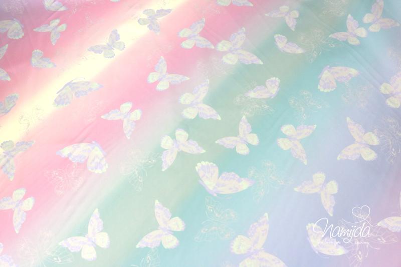 0,5 MTR. ♥ BUTTERFLY FARBVERLAUF REGENJACKEN STOFF PASTELL RAINBOW ♥
