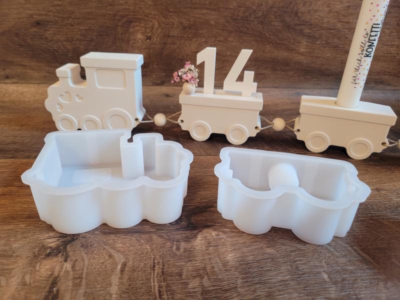 1 SET ♥ SILIKON GIEßFORM GEBURTSTAGSZUG (3-TEILIG - Lock + 2 Wagen) ♥