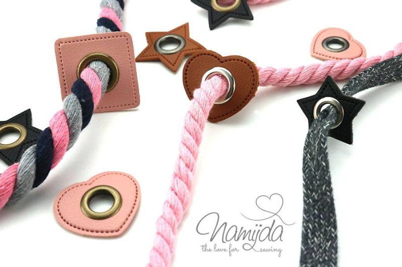 1 STÜCK STERN KuNSTLEDER ÖSEN Patch SCHWARZ  - 8mm - SILBER