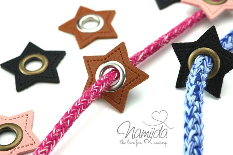 1 STÜCK STERN KuNSTLEDER ÖSEN Patch SCHWARZ  - 8mm - SILBER