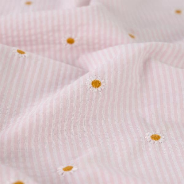 0,5 MTR. SEERSUCKER STREIFEN GÄNSEBLÜMCHEN ROSA BAUMWOLLE