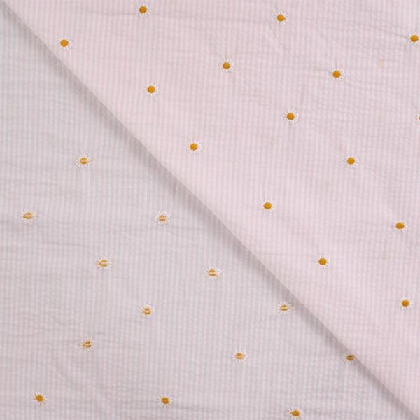 0,5 MTR. SEERSUCKER STREIFEN GÄNSEBLÜMCHEN ROSA BAUMWOLLE