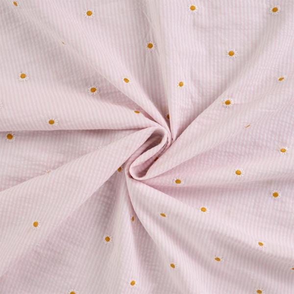 0,5 MTR. SEERSUCKER STREIFEN GÄNSEBLÜMCHEN ROSA BAUMWOLLE