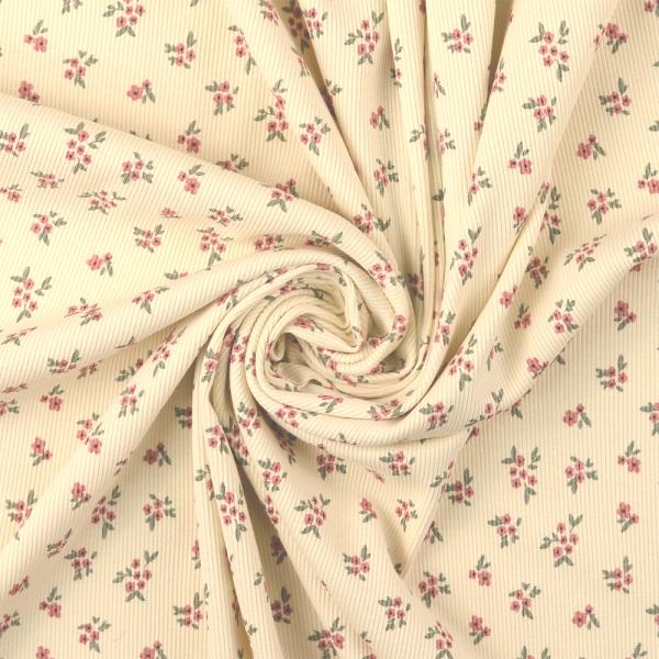 0,5 MTR. ♥ RIPPSTRICK JERSEY  BLÜTENPOESIE NATURAL  ♥