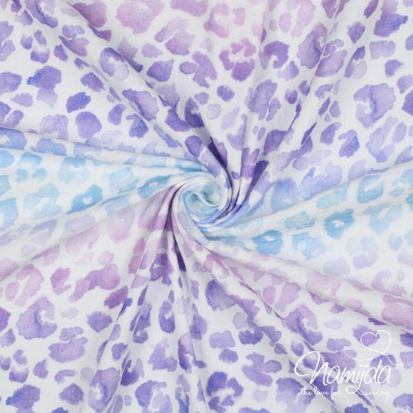 0,5 MTR. ♥ MUSSELIN LEO MULTICOLOR FLIEDER/AQUA/LILA FARBVERLAUF ♥