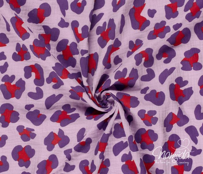 0,5 MTR. ♥ MUSSELIN LEO FLIEDER/ROT ♥