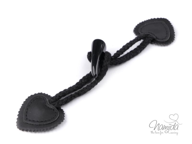 1 Stück ♥ Dufflecoat-Verschluss HERZ - SCHWARZ - Knebelknopf - zweiteilig ♥
