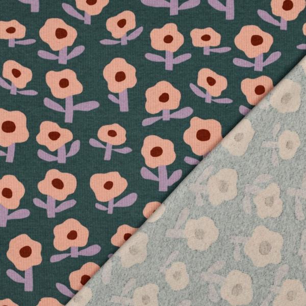 0,5 MTR. ♥ RIPPSTRICK RETRO BLOOM DAISIES GRÜN JERSEY  ♥