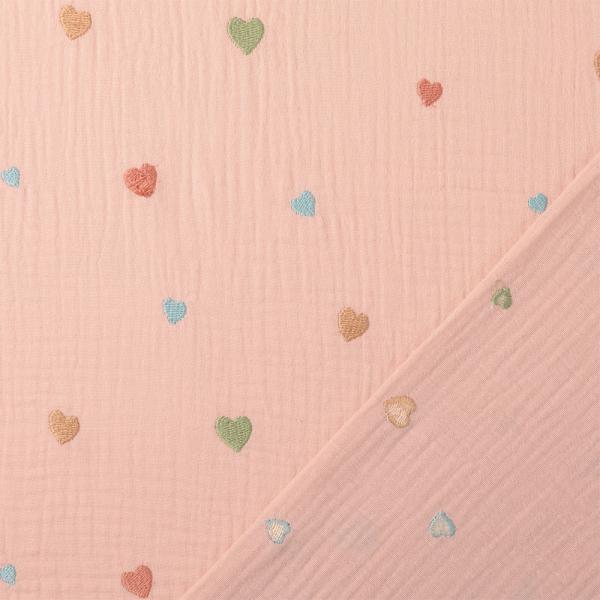 0,5 MTR. ♥ MuSSELIN GESTICKTE PASTELL HERZCHEN ROSE ♥