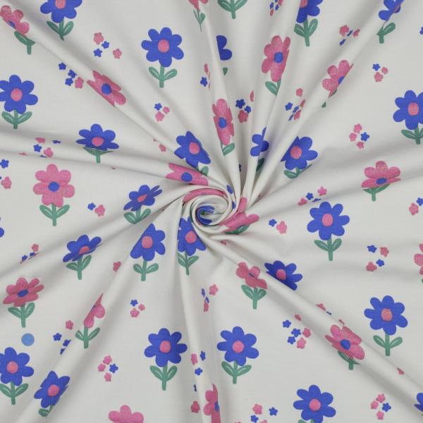 0,5 MTR. ♥ GLITTER BLÜMCHEN JERSEY - WEISS ♥