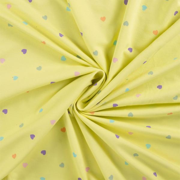 0,50 MTR. ♥ PASTELL HERZCHEN BUTTER LEMON JERSEY ♥