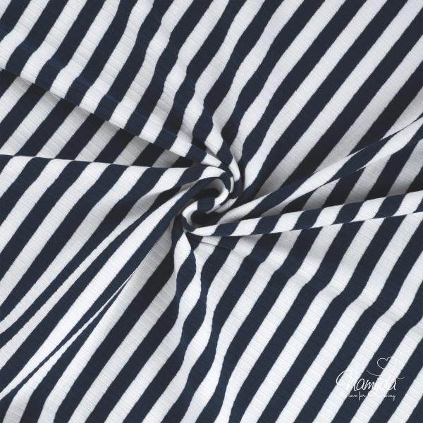 0,5 MTR. ♥ RIPPSTRICK JERSEY STREIFEN NAVY ♥