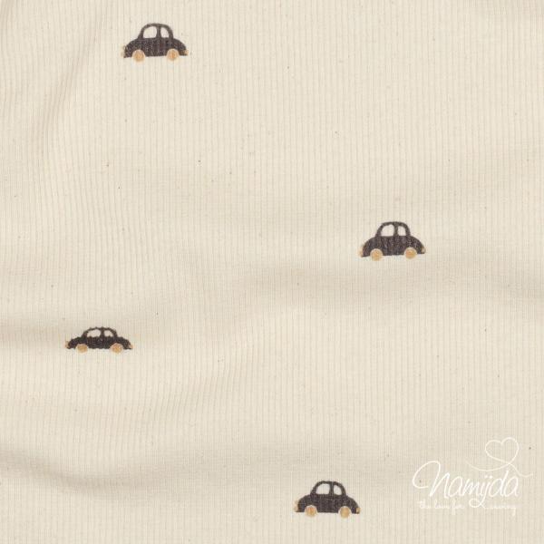 0,5 MTR. ♥ RIPPSTRICK JERSEY AUTO/FAHRZEUGE - NATUR ♥
