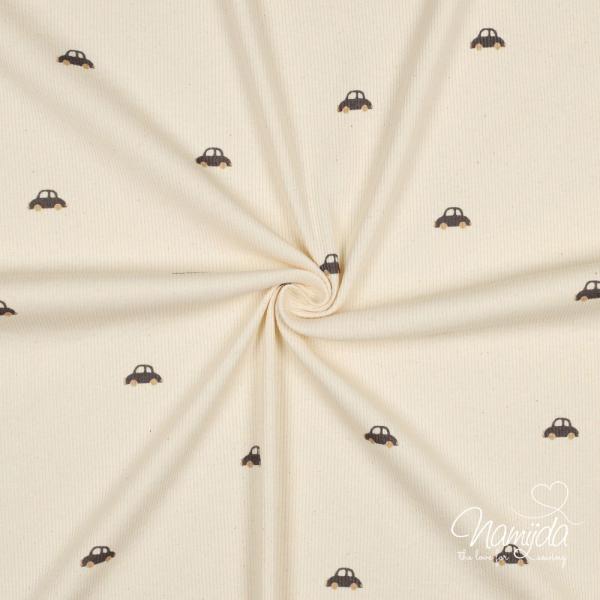 0,5 MTR. ♥ RIPPSTRICK JERSEY AUTO/FAHRZEUGE - NATUR ♥
