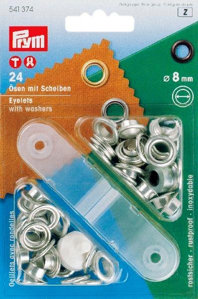 24 PRYM Ösen mit Scheiben - EYELETS - 8mm - Silber 541374
