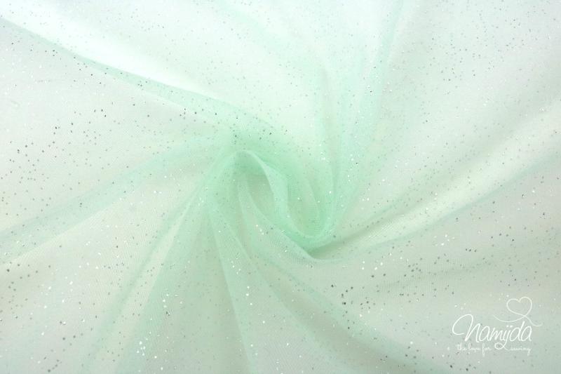 0,5 MTR. ♥ WEICHER GLITZER TüLL MINT/SILBER ♥