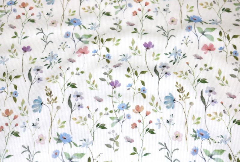 0,5 MTR. ♥ RIPPSTRICK JERSEY SUMMER FLOWERS HELLBLAU ♥