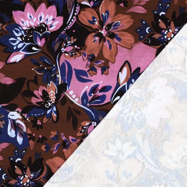 0,5 MTR. AUTUMN BLOOMS BRAUN/LILA - FRENCH TERRY