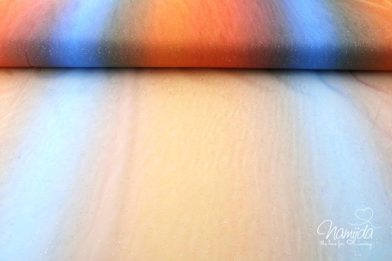 0,5 MTR. ♥ WEICHER *GLITZER* TüLL - FARBVERLAUF RAINBOW MuLTICoLour - ORANGE/TüRKIS ♥