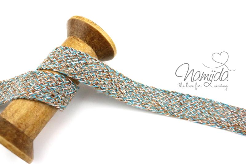 1 MTR. MULTICOLOUR Kordel  - PETROL-BRauN - 2cm - flach