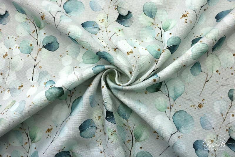 0,5 MTR. ♥ CANVAS AQUARELL EUKALYPTUS TRAUM GOLD SPRENKEL - HELLGRAU ♥