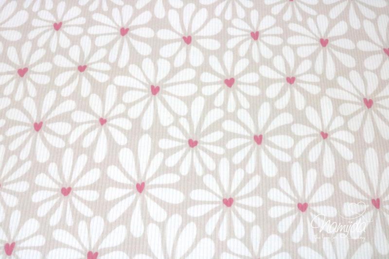0,5 MTR.  ♥ RIPPSTRICK JERSEY LOVE FLOWERS PINK ♥