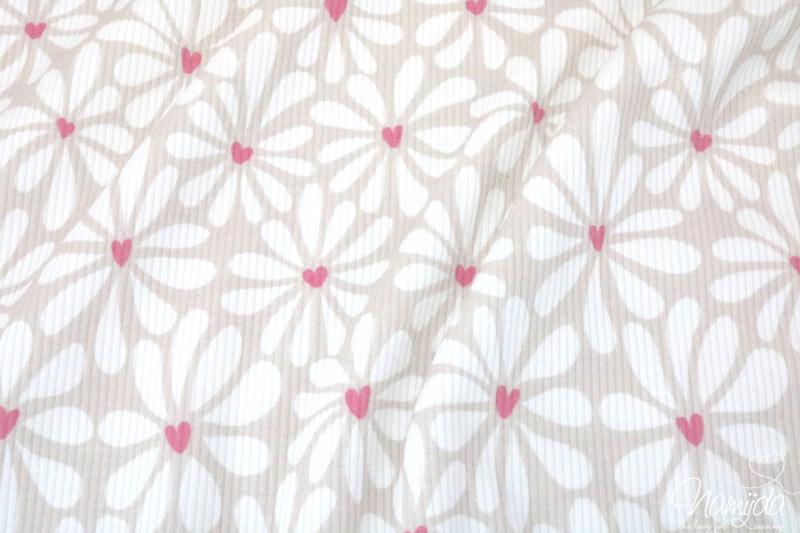 0,5 MTR.  ♥ RIPPSTRICK JERSEY LOVE FLOWERS PINK ♥