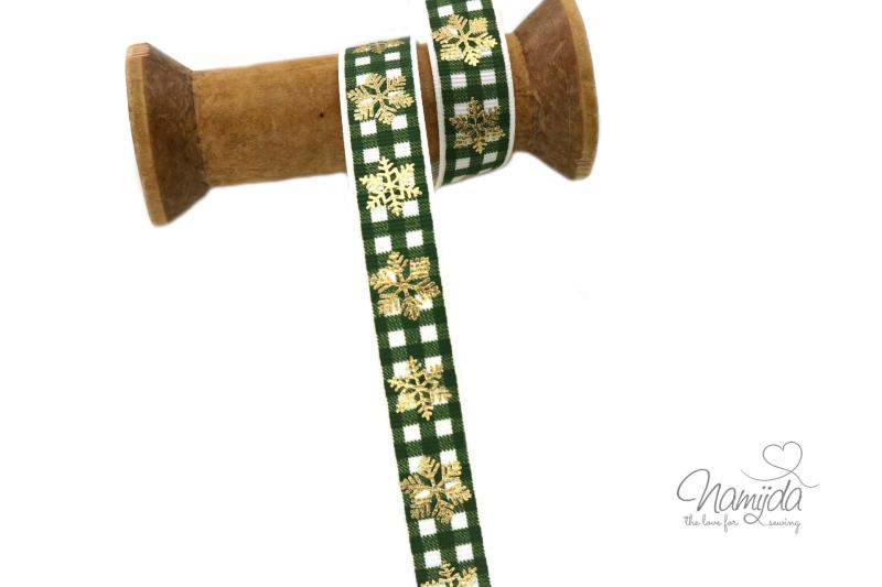 1 MTR. RIPSBAND / WEBBAND SCHNEEFLOCKE - 16mm