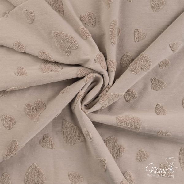 0,5 MTR. ♥ FROTTEE HEARTS JACQUARD TAUPE ♥
