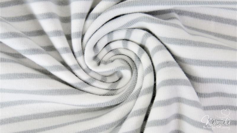 0,5 MTR. ♥ STREIFENJERSEY BAUMWOLLE  HELLGRAU/WeiSS ♥