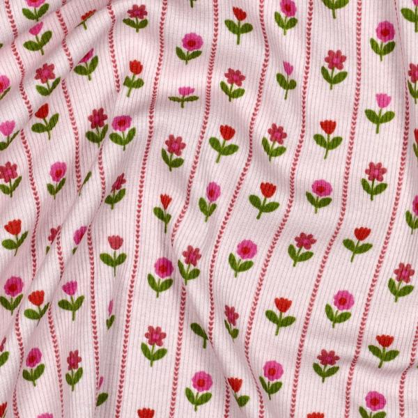 0,5 MTR. ♥ RIPPSTRICK JERSEY  LILLE BLOMST ROSE ♥