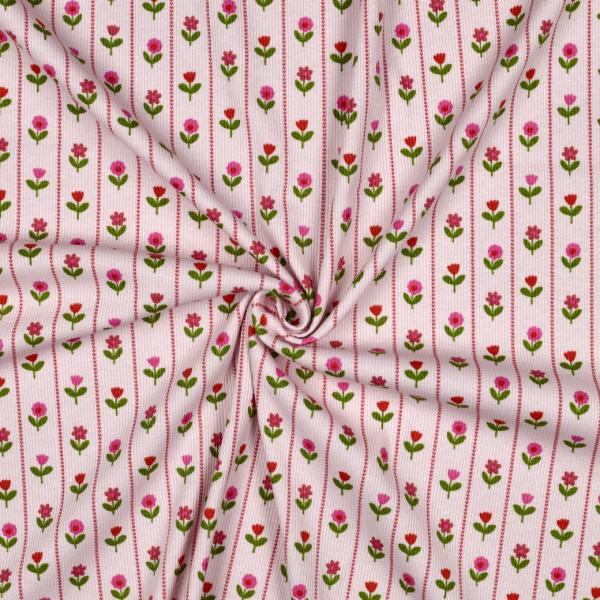 0,5 MTR. ♥ RIPPSTRICK JERSEY  LILLE BLOMST ROSE ♥