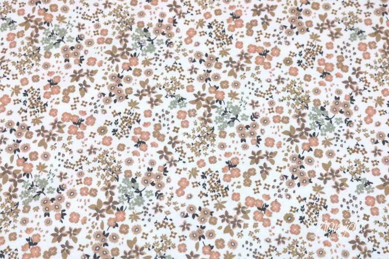 0,50 MTR. ♥ FRÜHLINGS STREUBLÜMCHEN JERSEY - TAUPE/APRICOT/WEISS ♥