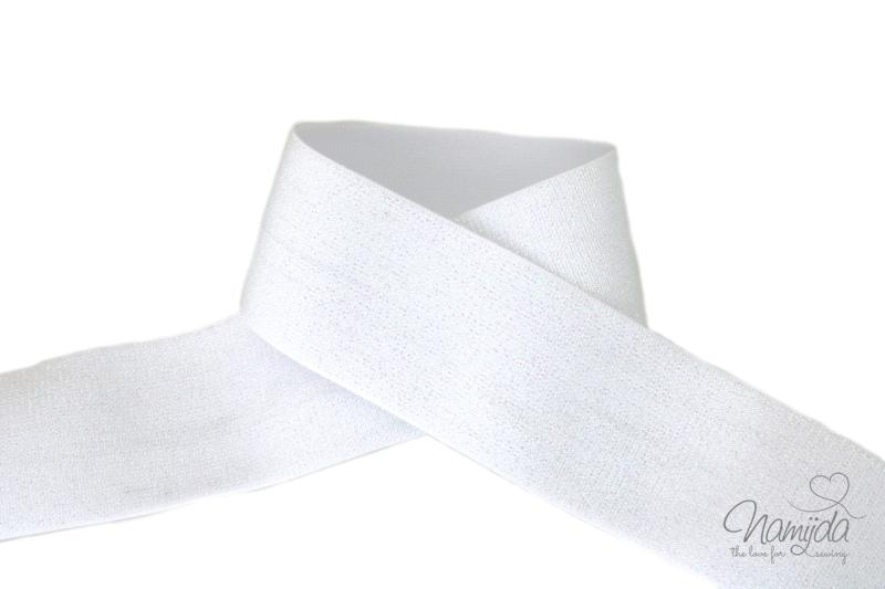1 MTR. Soft Glitzer Gummiband 40mm NATUR WEISS