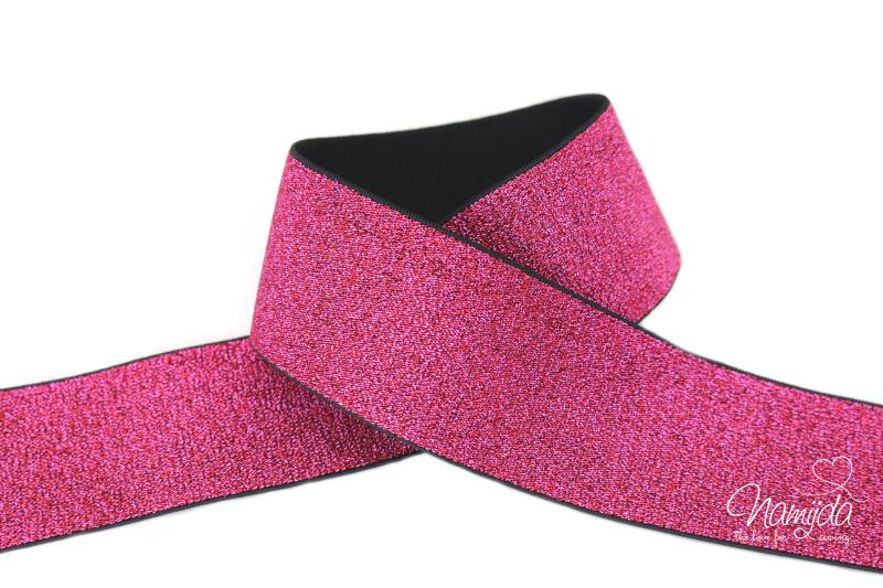 1 MTR. Soft Glitzer Gummiband 40mm PINK