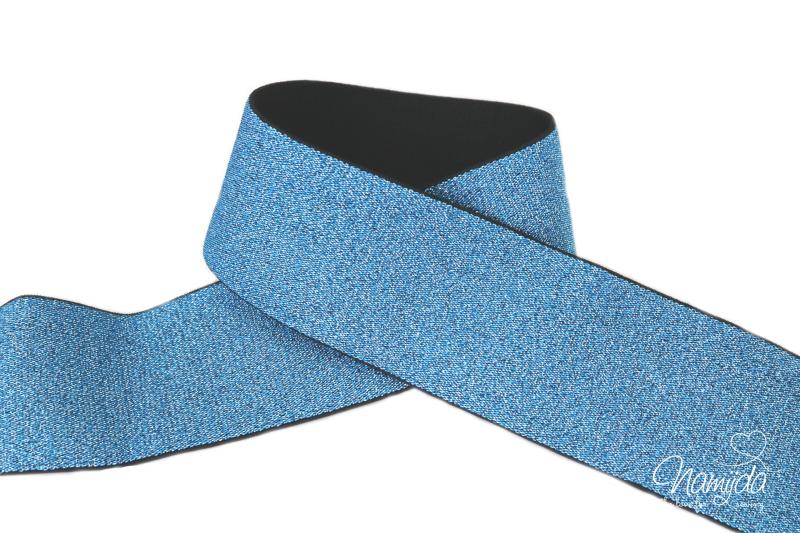 1 MTR. Soft Glitzer Gummiband 40mm EISBLAU