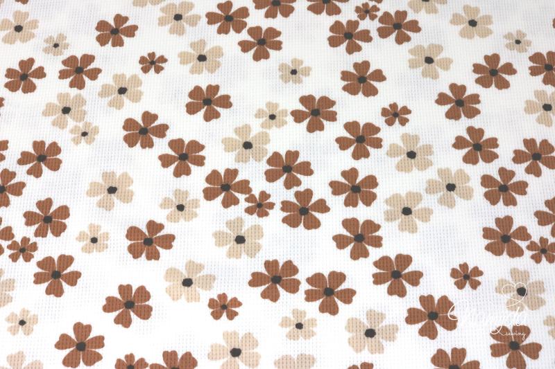 0,5 MTR. ♥ WAFFEL STRICKJERSEY FLOWERS BEIGE ♥