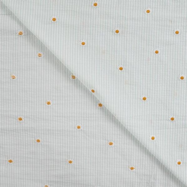 0,5 MTR. SEERSUCKER STREIFEN GÄNSEBLÜMCHEN MINT BAUMWOLLE