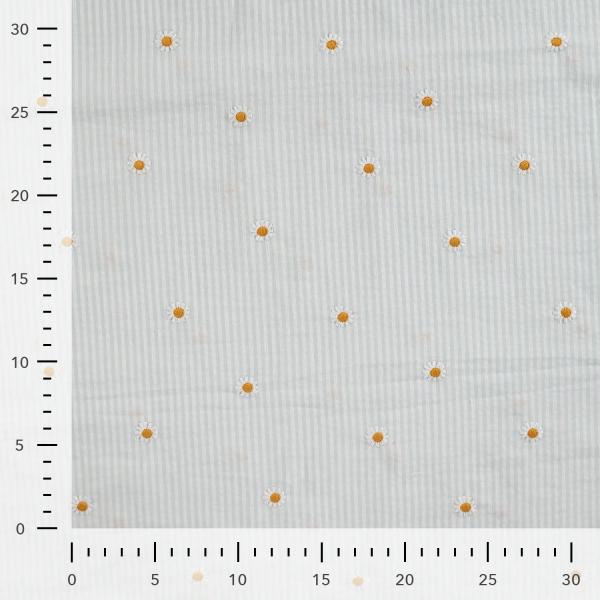 0,5 MTR. SEERSUCKER STREIFEN GÄNSEBLÜMCHEN MINT BAUMWOLLE