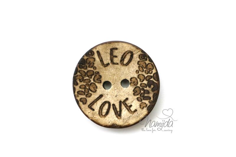 1 Stück ♥ EIGENPRODUKTION KOKOSKNOPF LEO LOVE  - HOLZKNOPF - 22 mm ♥