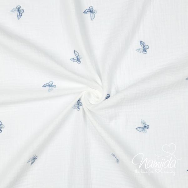 0,5 MTR. ♥ BUTTERFLY JEANS GESTICKT MUSSELIN ♥