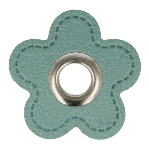 1 STÜCK KuNSTLEDER ÖSEN Patch BLUME PUDER BLAU - 8mm - SILBER