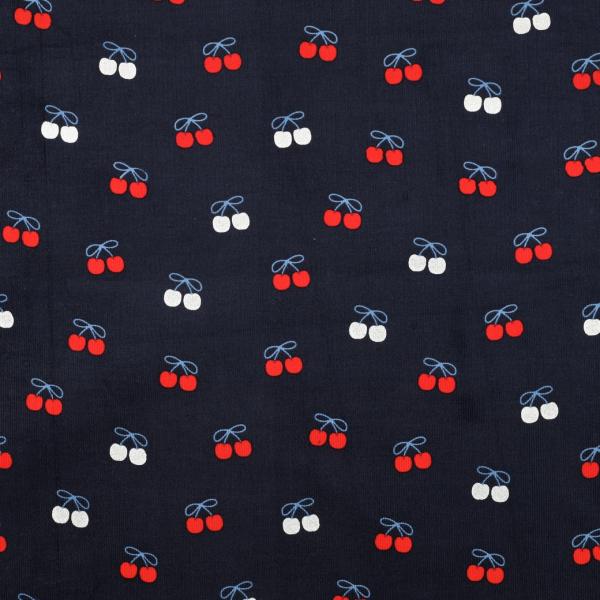0,5 MTR. ♥ WEICHER BABY FEINCORD KIRSCHEN FOIL NAVY ♥