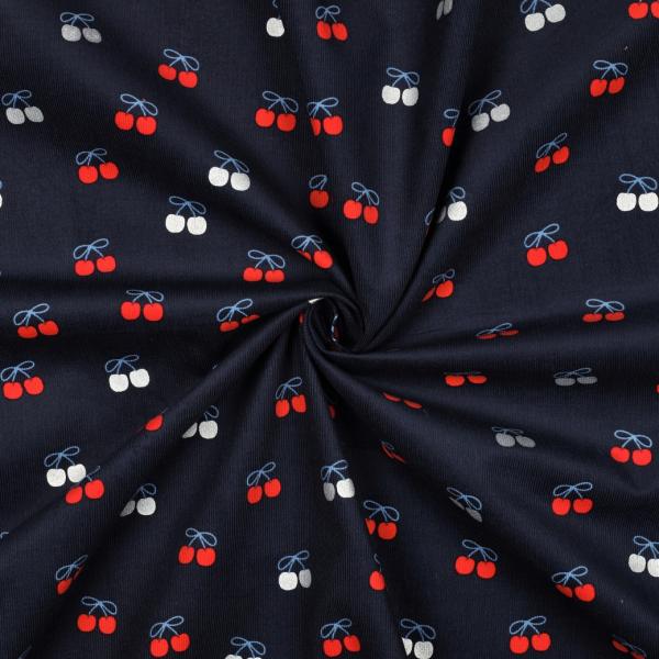 0,5 MTR. ♥ WEICHER BABY FEINCORD KIRSCHEN FOIL NAVY ♥