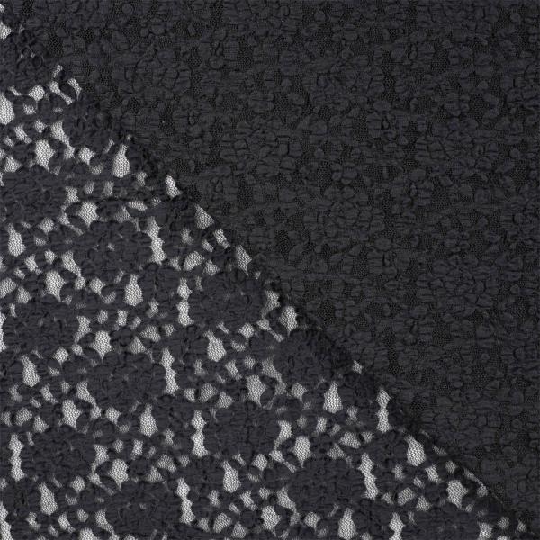 0,5 MTR. ♥ Elastische Spitze BLUMEN - SCHWARZ  - Spitzenstoff ♥