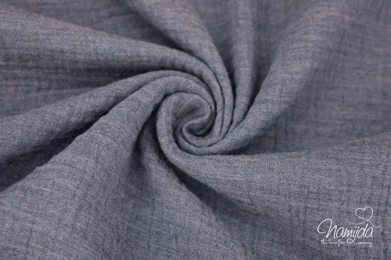 0,5 MTR. ♥ DouBLE GAUZE - Musselin DARK JEANS meliert - Baumwollstoff ♥