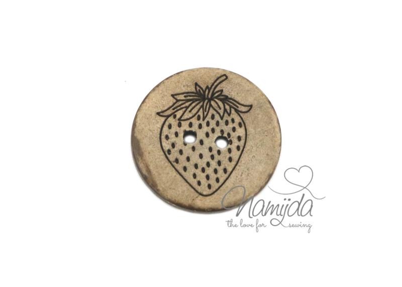 1 Stück ♥ EIGENPRODUKTION KOKOSKNOPF ERDBEERE - HOLZKNOPF - 22 mm ♥