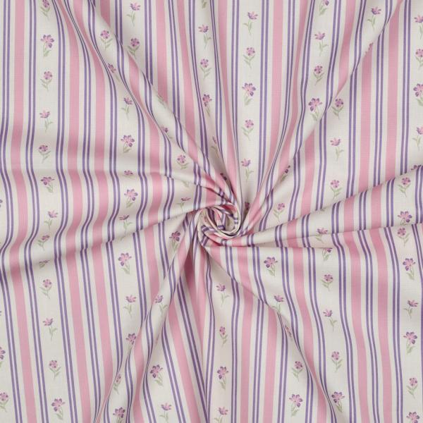 0,5 MTR.♥  FLOWERS & STRIPES ROSA FLIEDER BAUMWOLL POPELINE ♥