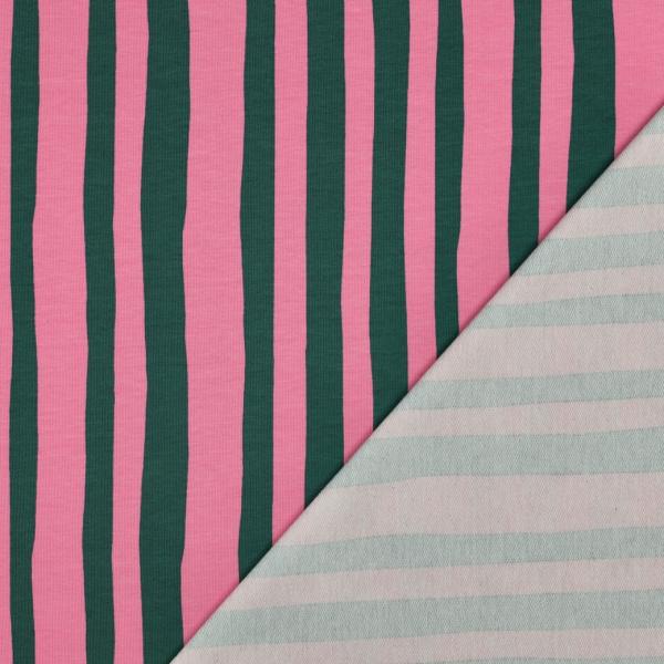0,5 MTR.  STREIFEN STRIPES PINK/GRÜN FRENCH TERRY