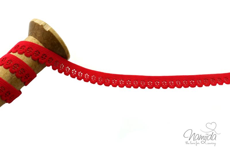 1 MTR. ♥ Elastische Spitze - Ziergummi - ROT - 1,2cm ♥
